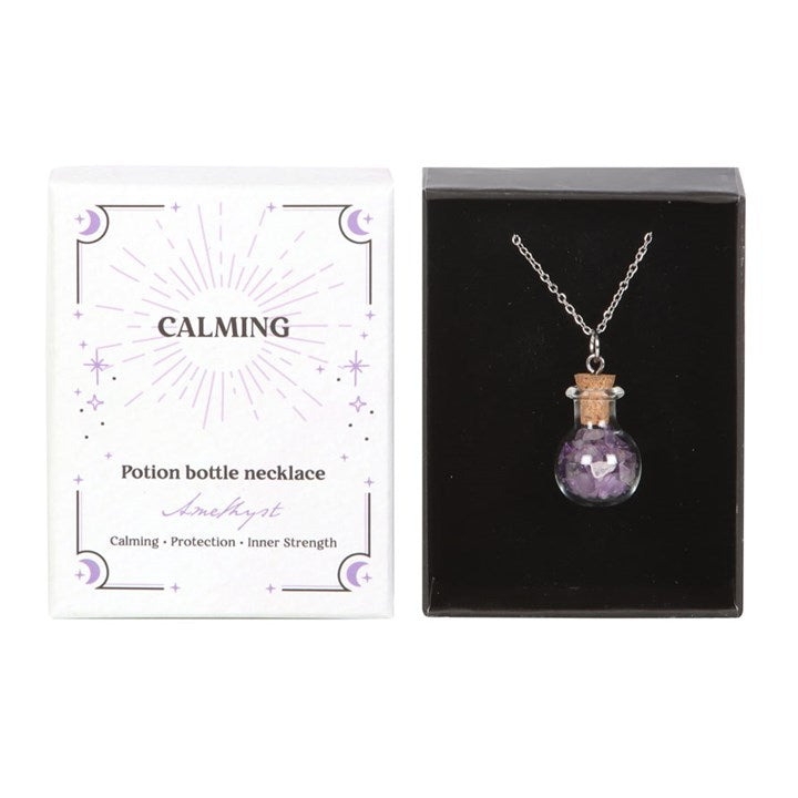 Calming Amethyst Crystal Chip Potion Bottle Necklace N/A
