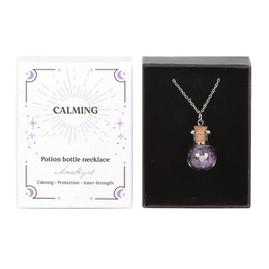 Calming Amethyst Crystal Chip Potion Bottle Necklace N/A