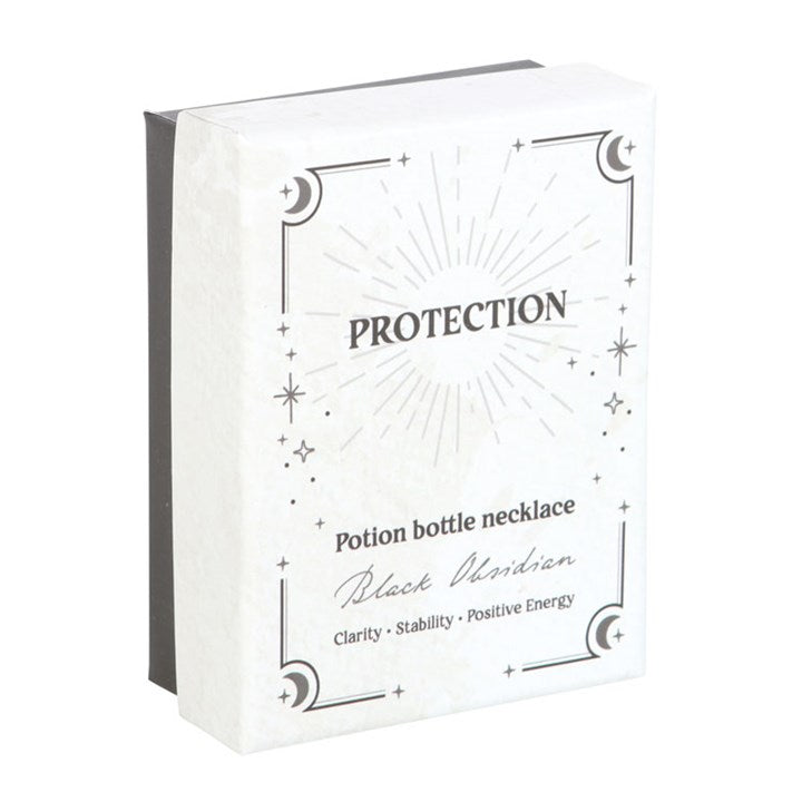 Protection Black Obsidian Crystal Chip Potion Bottle Necklace in Gift Box-Sociodigi