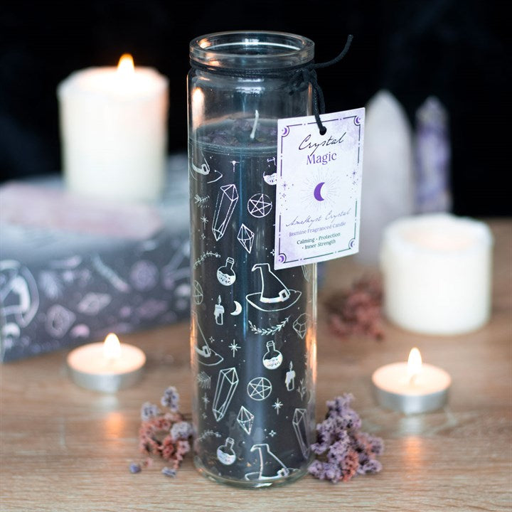 Crystal Witch Jasmine Tube Candle with Amethyst Chips N/A