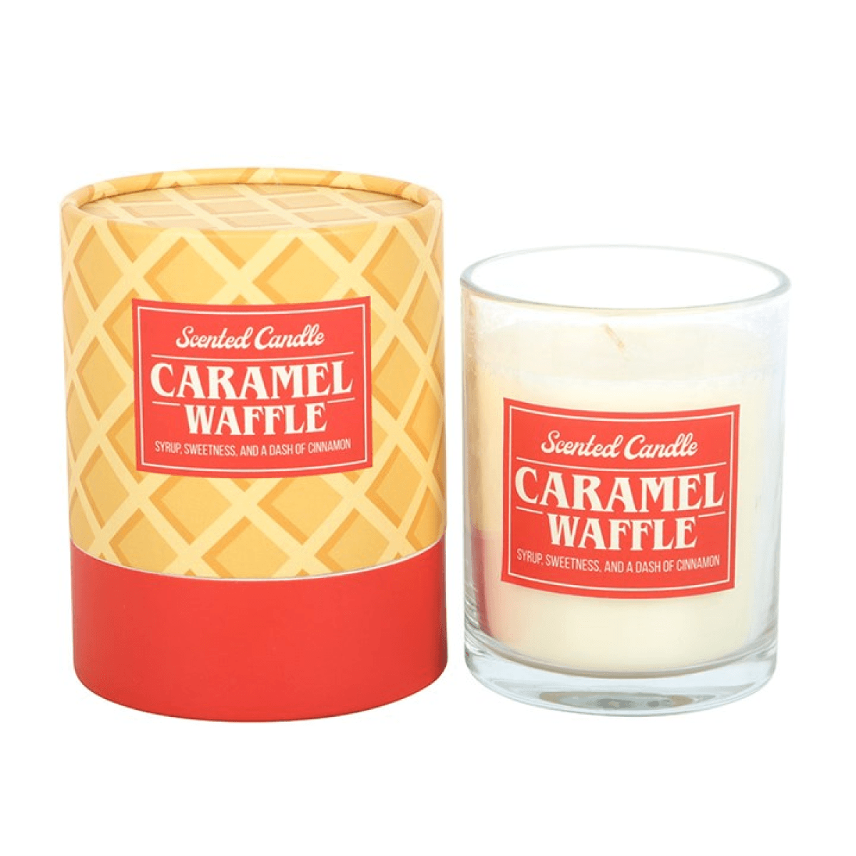 Caramel Waffle Scented Candles in a decorative box with rich caramel aroma and hint of cinnamon.