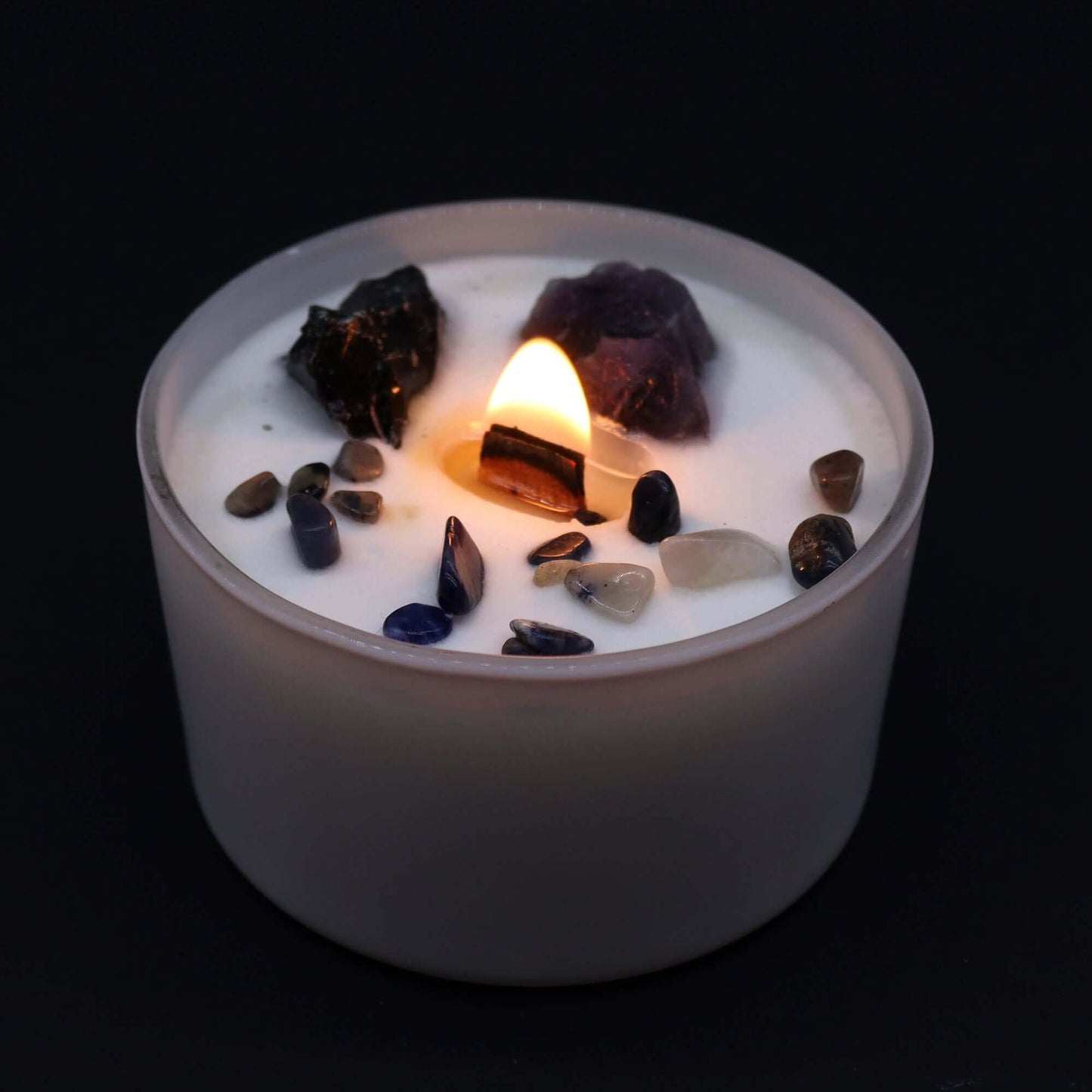 Chakra Crystal Candle with stones, igniting the Solar Plexus Chakra for personal power and confidence.