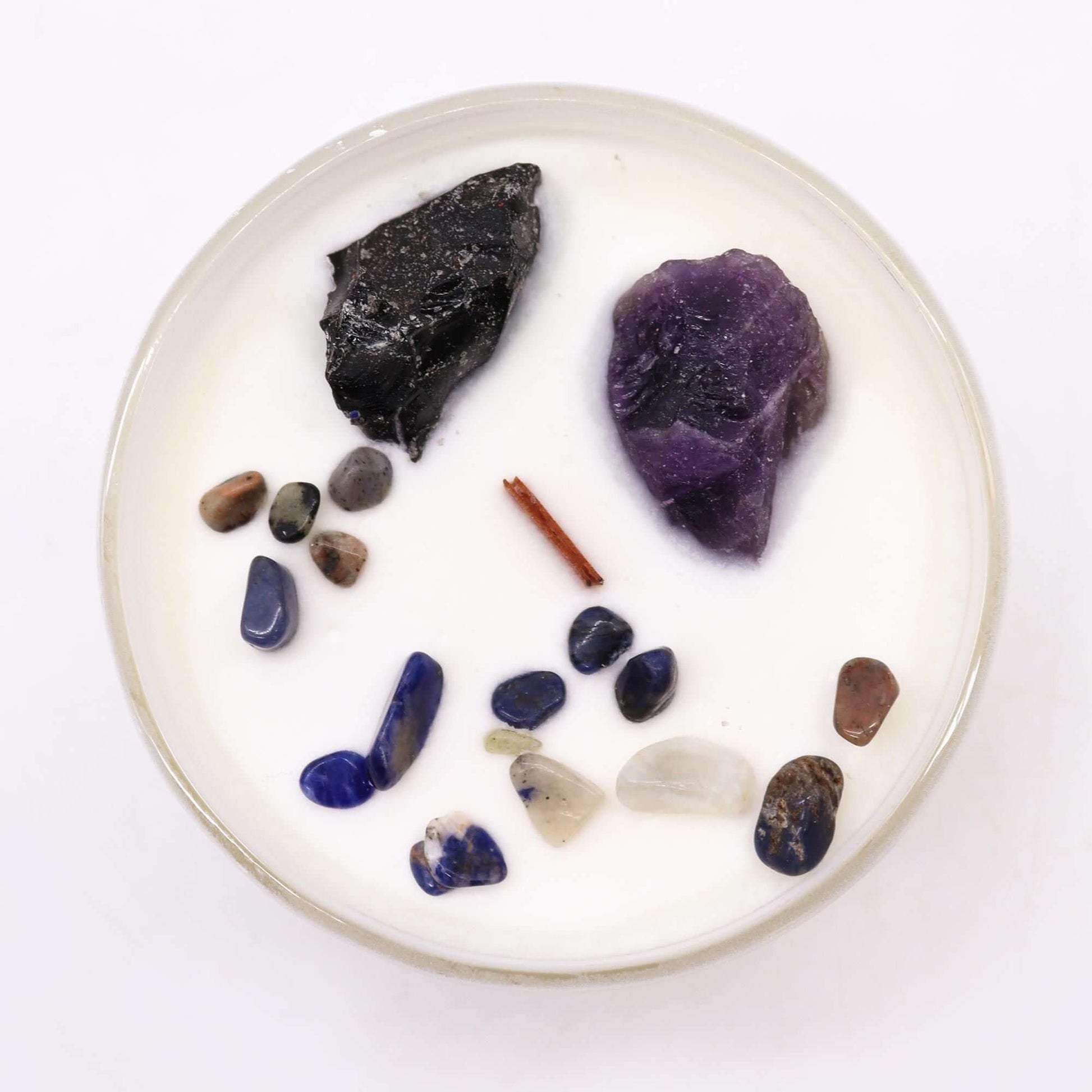 Chakra Crystal Candle with various crystals for Solar Plexus Chakra, showcasing personal power and confidence.