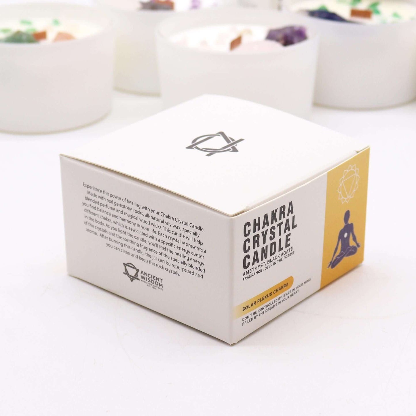 Chakra Crystal Candle packaging for the Solar Plexus Chakra, representing confidence and personal power.