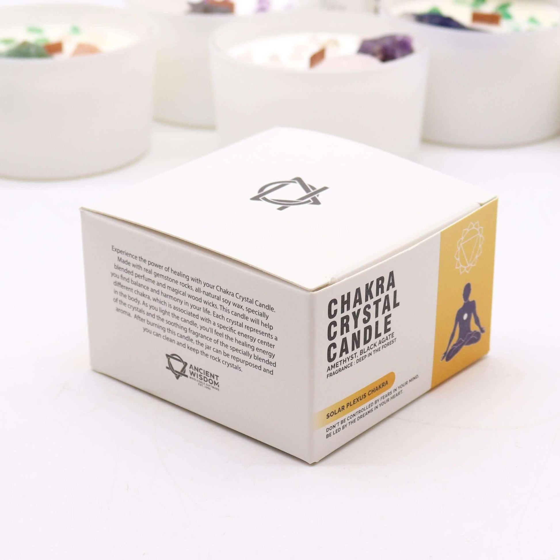 Chakra Crystal Candle packaging for the Solar Plexus Chakra, representing confidence and personal power.