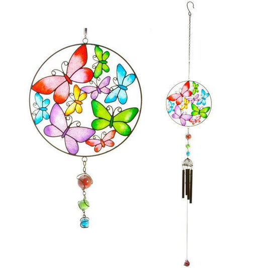 Colorful Circle Butterfly Windchime for indoor and outdoor UK decor, showcasing vibrant butterflies, ideal for adding charm.