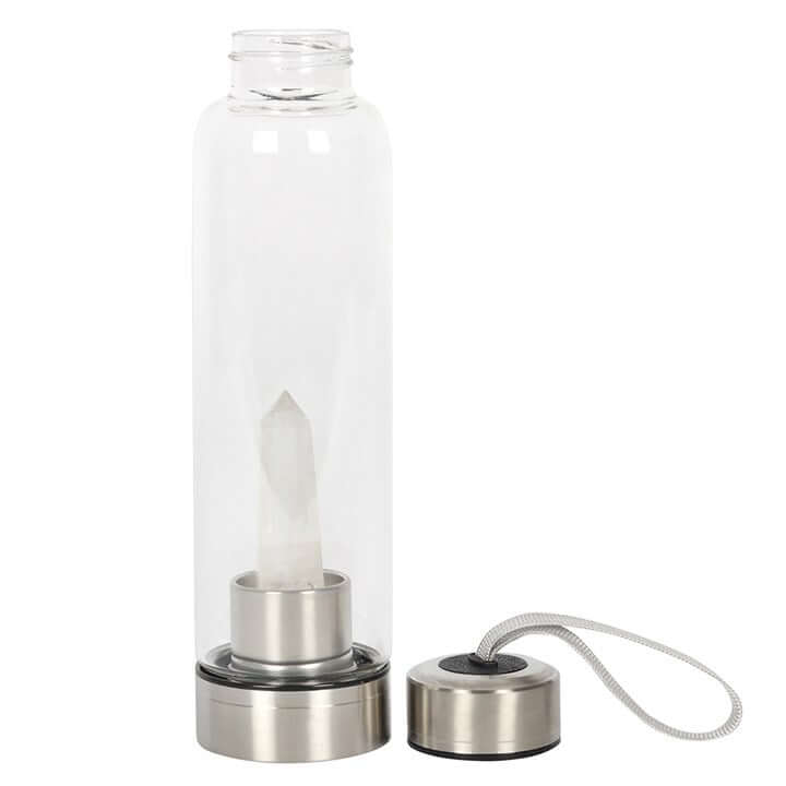 Clear Quartz Energising Glass Water Bottle-Sociodigi