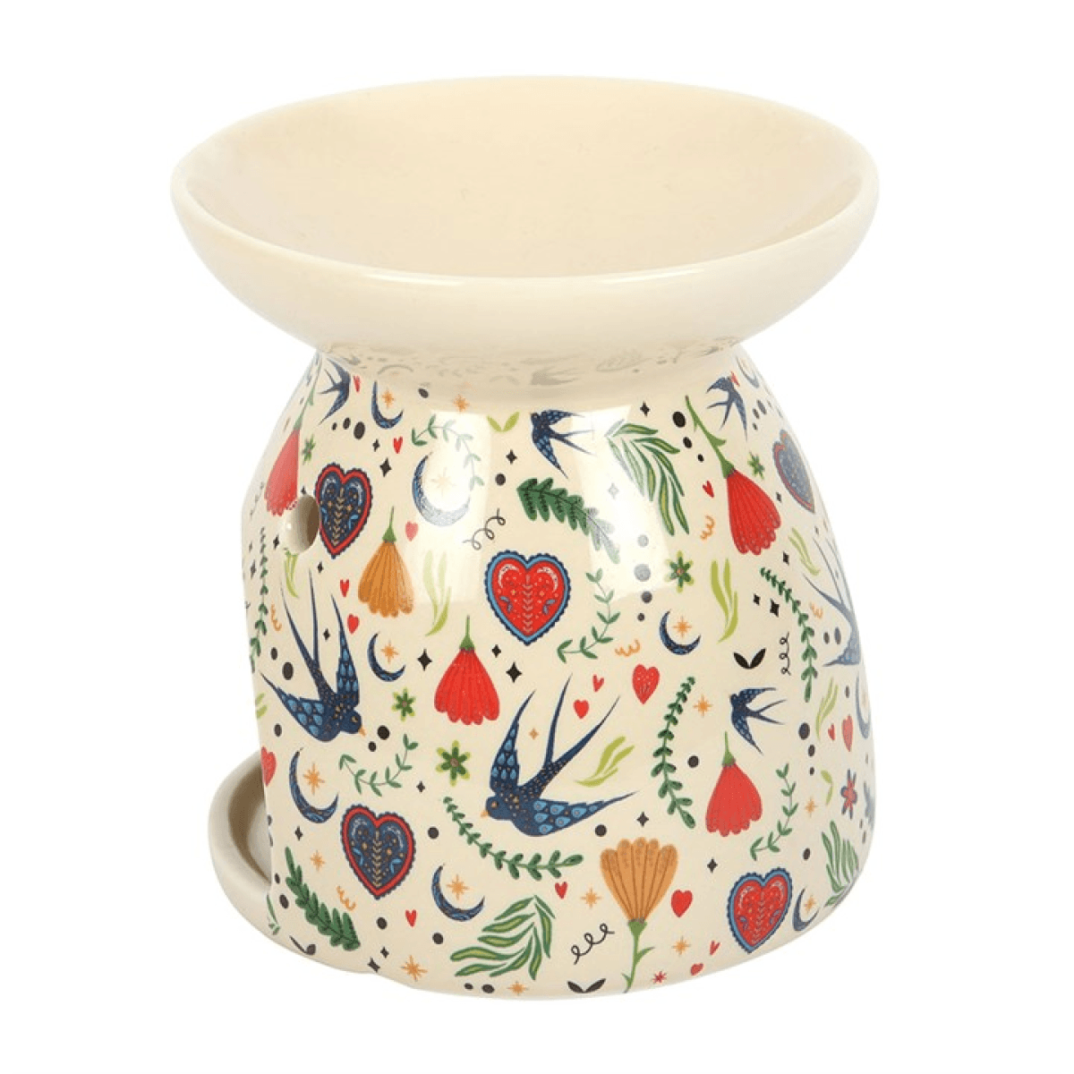 Cream Midnight Bloom Print Oil Burner featuring floral and folk-inspired design for home fragrance and décor.