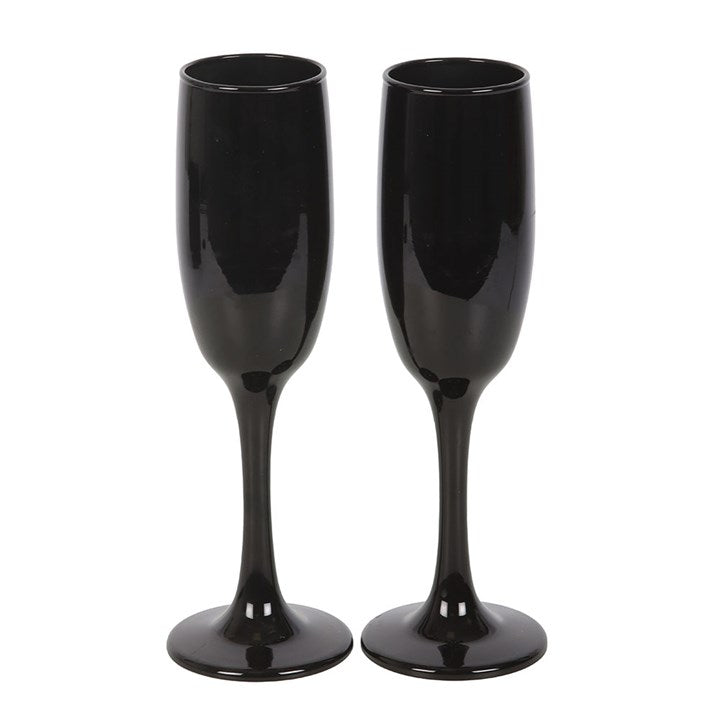 Set of 2 Dead Thirsty Black Champagne Flutes – Gothic Celebration Glassware (300ml)-Sociodigi