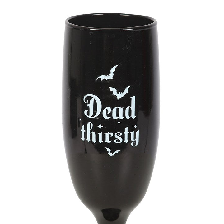 Set of 2 Dead Thirsty Black Champagne Flutes – Gothic Celebration Glassware (300ml)-Sociodigi