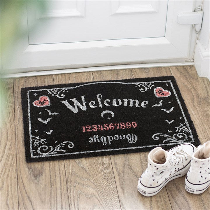 Pink and Black Talking Board Coir Doormat – Gothic Home Entrance Décor-Sociodigi