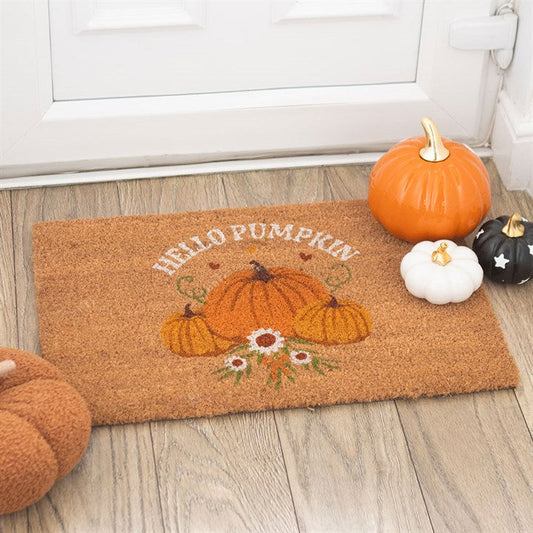 Natural Autumn Days "Hello Pumpkin" Coir Doormat-Sociodigi