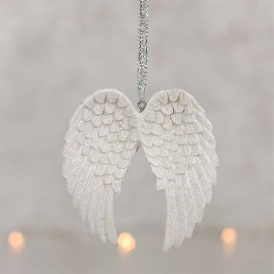 Double Glitter Angel Wing Hanging Decoration with iridescent sparkle, perfect for adding elegance to any space.