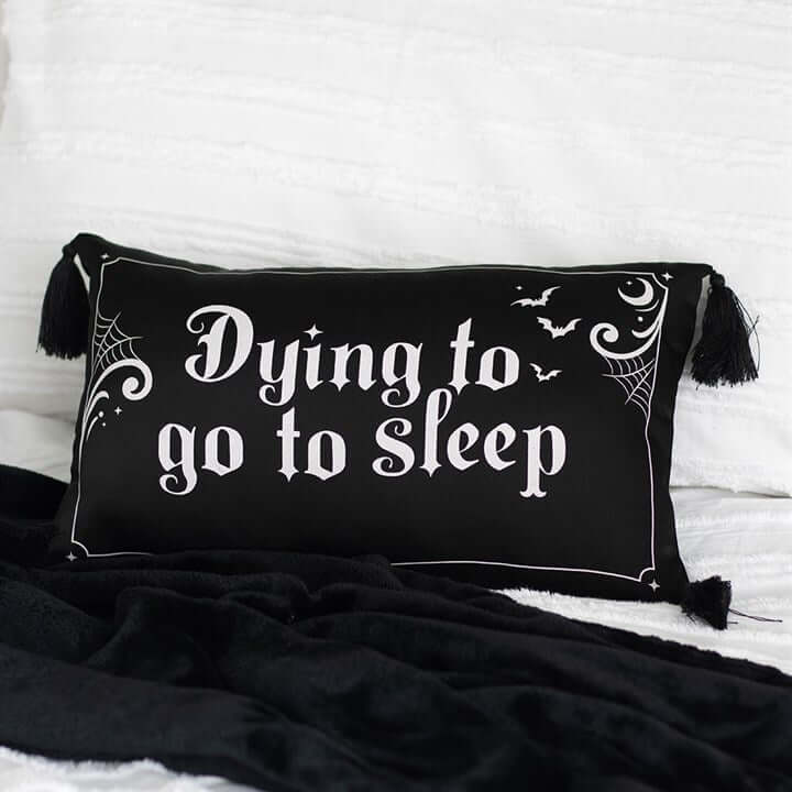 Dying to Go to Sleep Satin Cushion – Girly Goth Decorative Pillow-Sociodigi