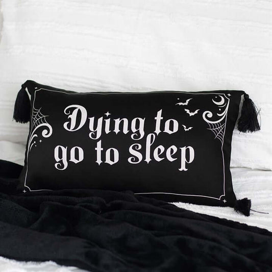 Dying to Go to Sleep Satin Cushion – Girly Goth Decorative Pillow-Sociodigi