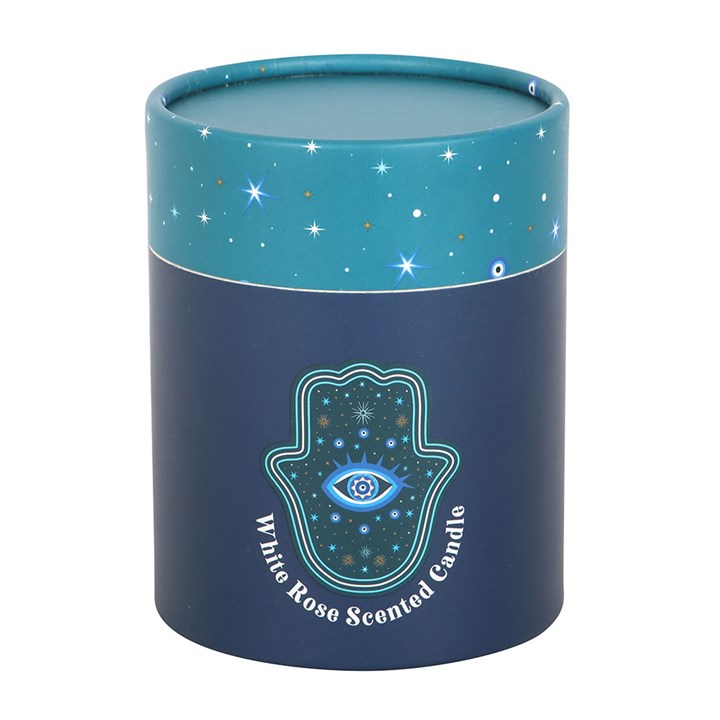 Hand of Hamsa White Rose Candle with Crystals N/A