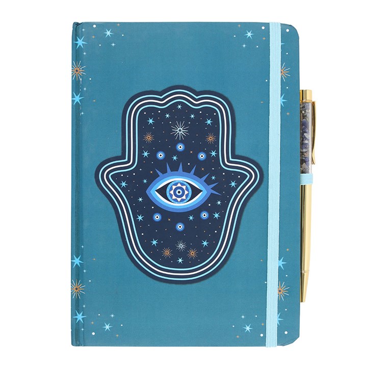 Hand of Hamsa A5 Notebook with Crystal Chip Pen N/A