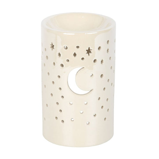 Iridescent White Moon Pillar Oil Burner and Wax Warmer