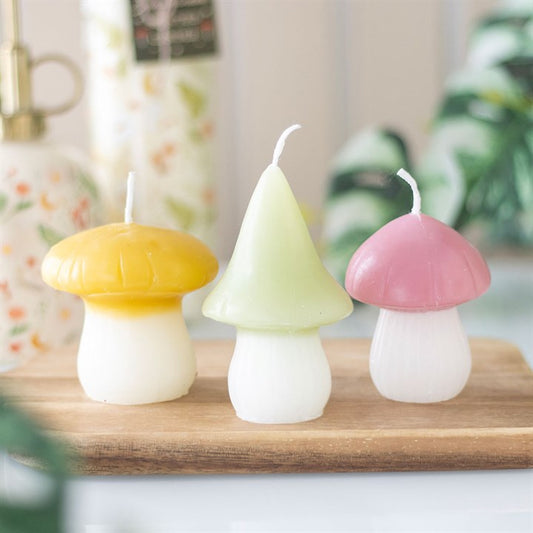 Set of 3 Pastel Mushroom Candles – Whimsical Fairy Tale Décor-Sociodigi