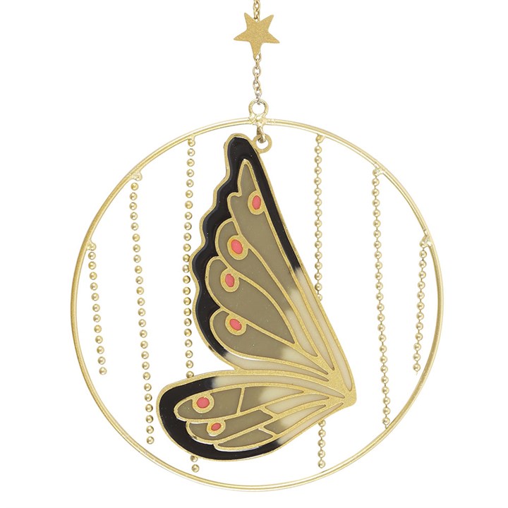 Green Fairy Wing Hanging Decoration with Crescent Moon & Star – Whimsical Fantasy Décor-Sociodigi