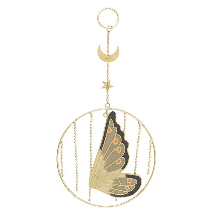 Green Fairy Wing Hanging Decoration with Crescent Moon & Star – Whimsical Fantasy Décor-Sociodigi