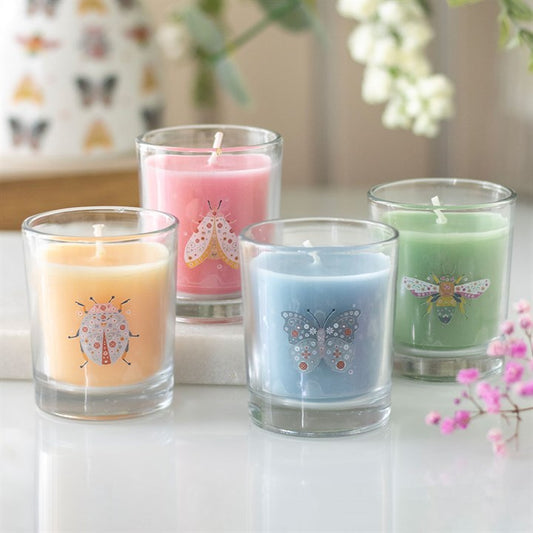 Set of 4 Floral Bug Mandarin & Bergamot Candles Spring Home Décor-Sociodigi
