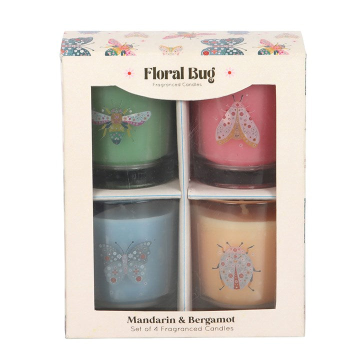 Set of 4 Floral Bug Mandarin & Bergamot Candles Spring Home Décor-Sociodigi