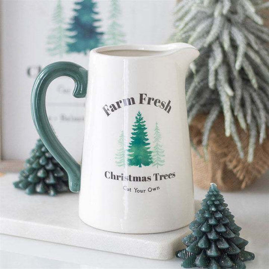 Farm Fresh Christmas Trees Ceramic Flower Jug Rustic Christmas Décor-Sociodigi