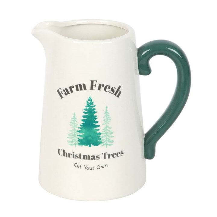Farm Fresh Christmas Trees Ceramic Flower Jug Rustic Christmas Décor-Sociodigi