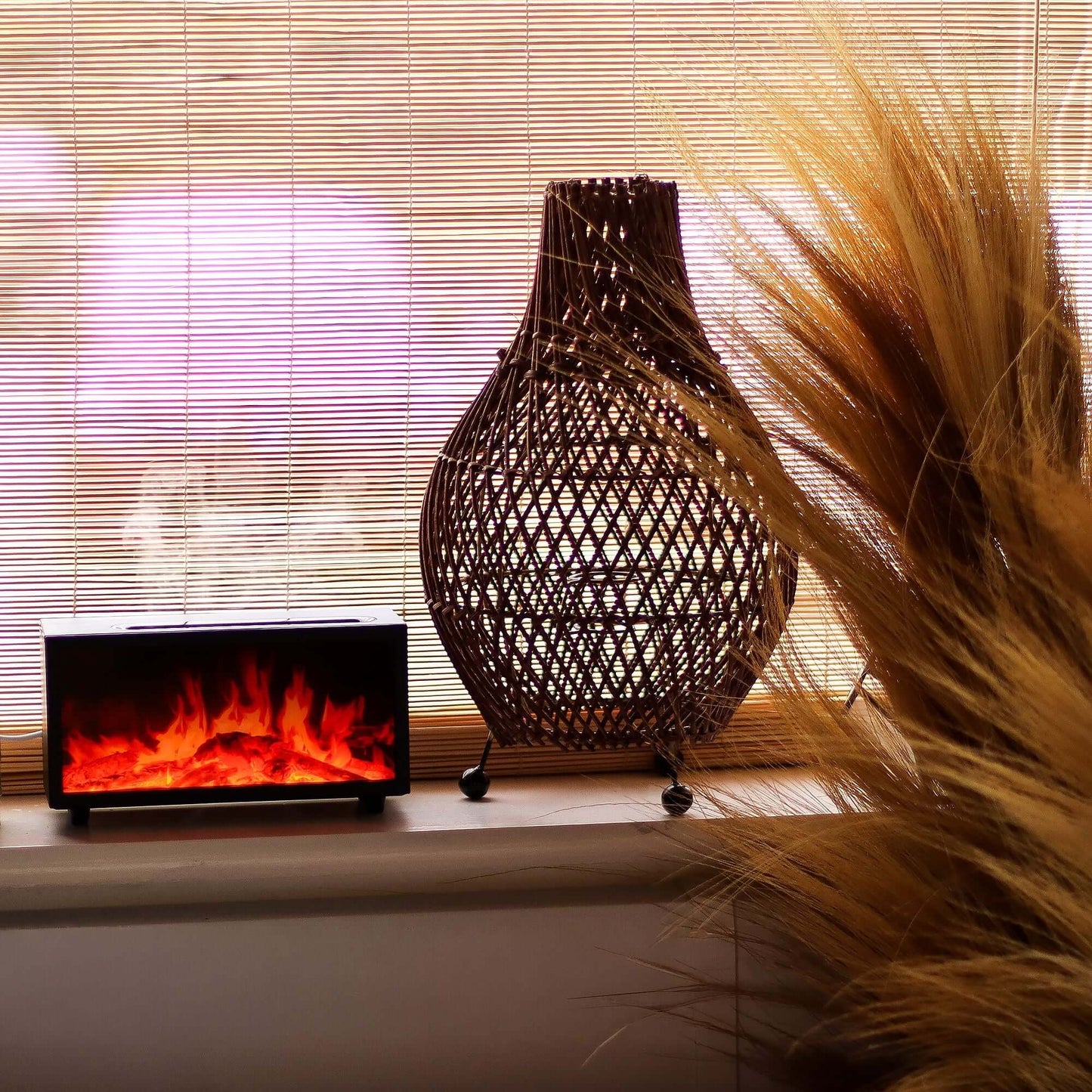 Flame Effect Aroma Diffuser with Birdsound - Black USB - Colour Change