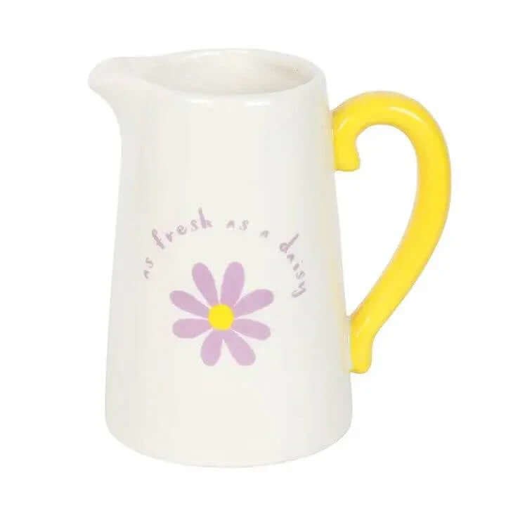 Fresh as a Daisy Ceramic Flower Jug with yellow handle and floral design, perfect for spring decor and gifts UK.