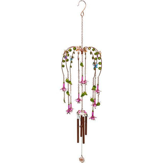 Handcrafted Fuchsia Windchime for indoor and outdoor decor with delicate design and vibrant colors.