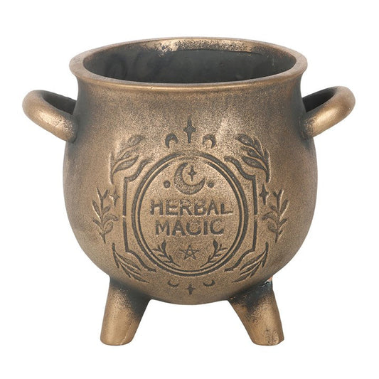 Herbal Magic Bronze Effect Terracotta Cauldron Plant Pot N/A