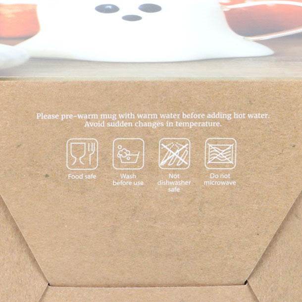 Instructions for caring for the Ghost Glass Mug including food safety and washing guidelines.