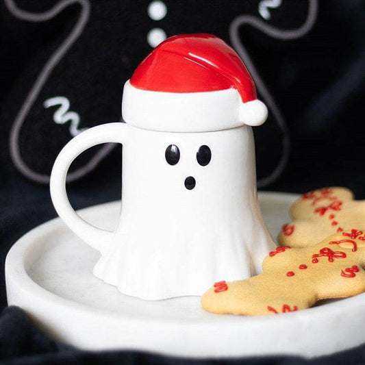 Ghost Shaped Mug with Santa Hat Lid Spooky Christmas Mug – Sociodigi-Sociodigi