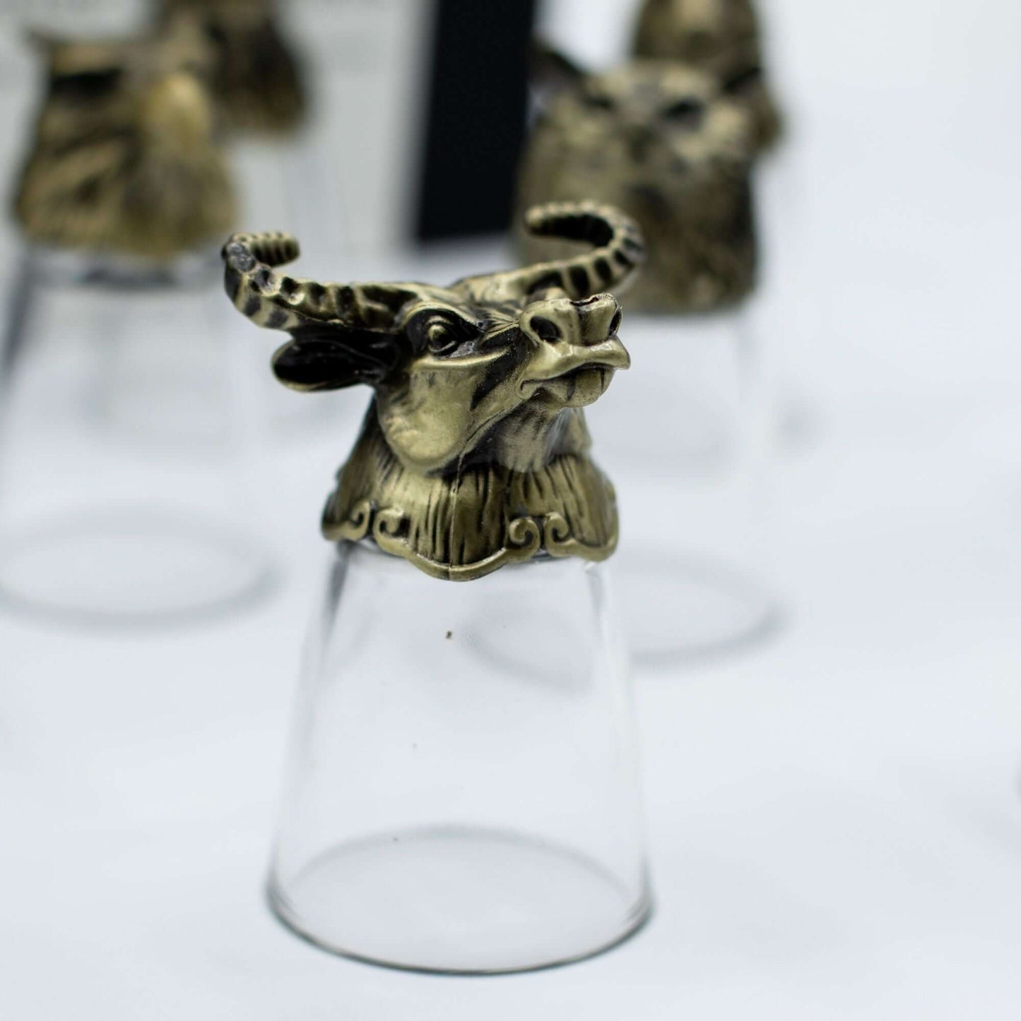 Gift Set of 12 Bottom Up Shot Glasses (25ml) - Forest & Mystical Creatures - Antique Bronze
