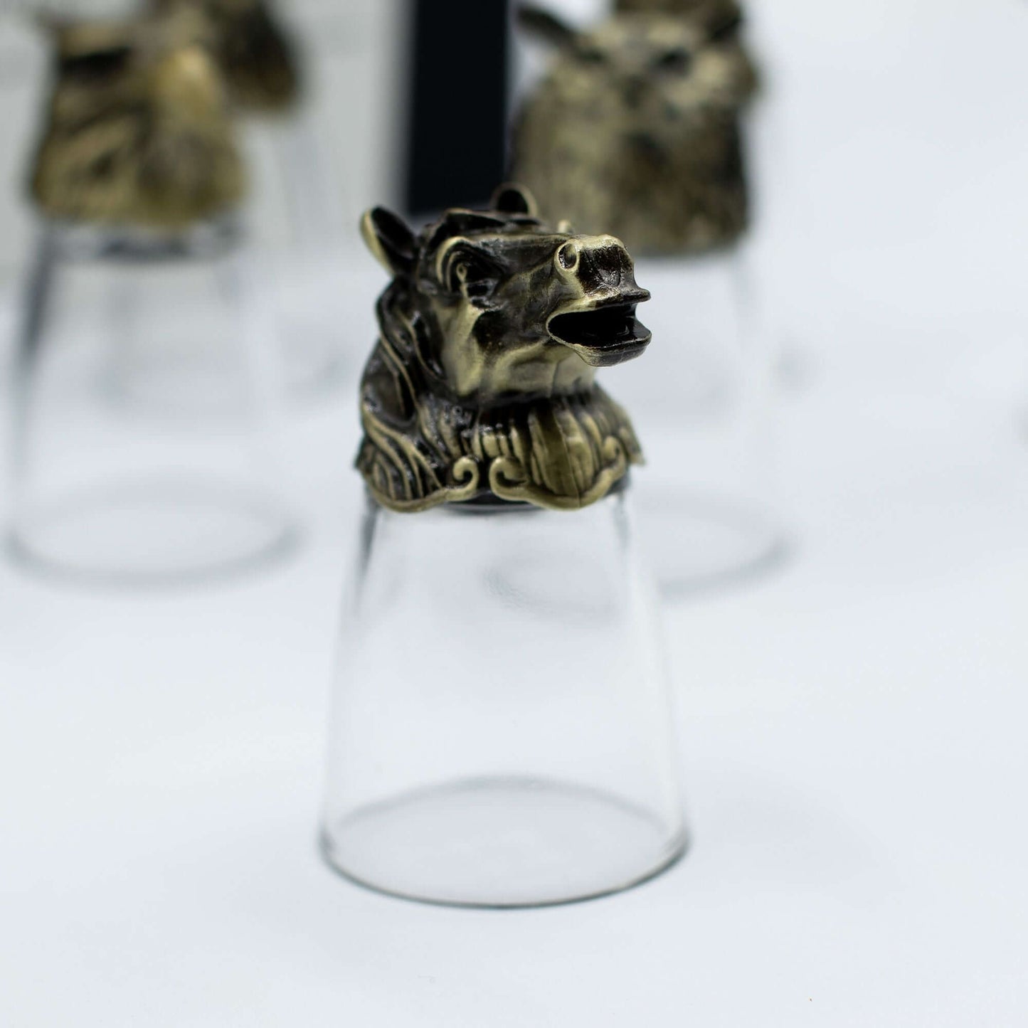 Gift Set of 12 Bottom Up Shot Glasses (25ml) - Forest & Mystical Creatures - Antique Bronze