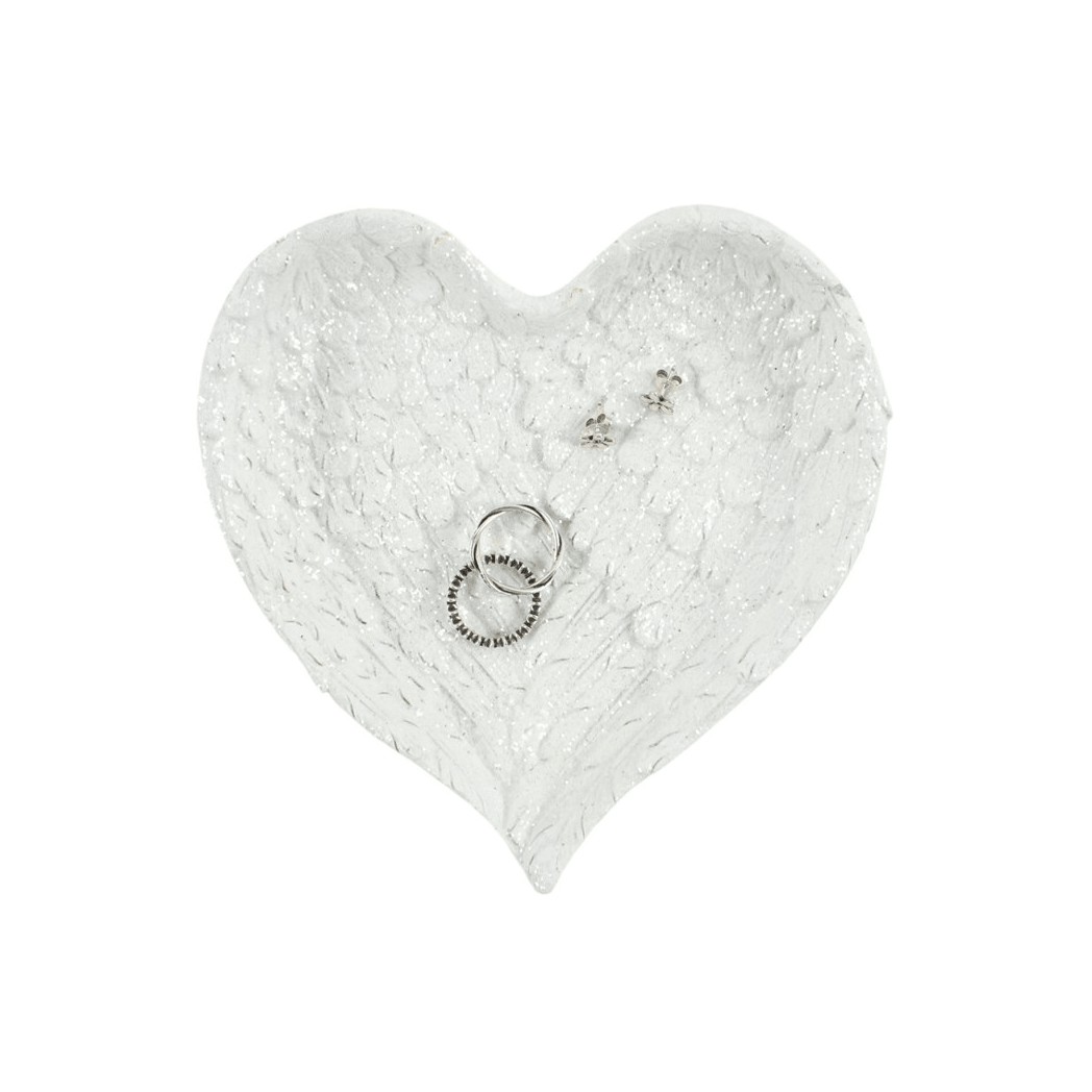 Glitter Heart Shaped Angel Wing Trinket Dish