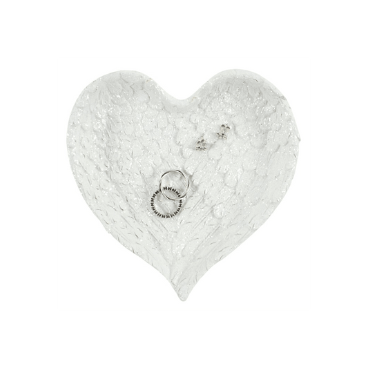 Glitter Heart Shaped Angel Wing Trinket Dish