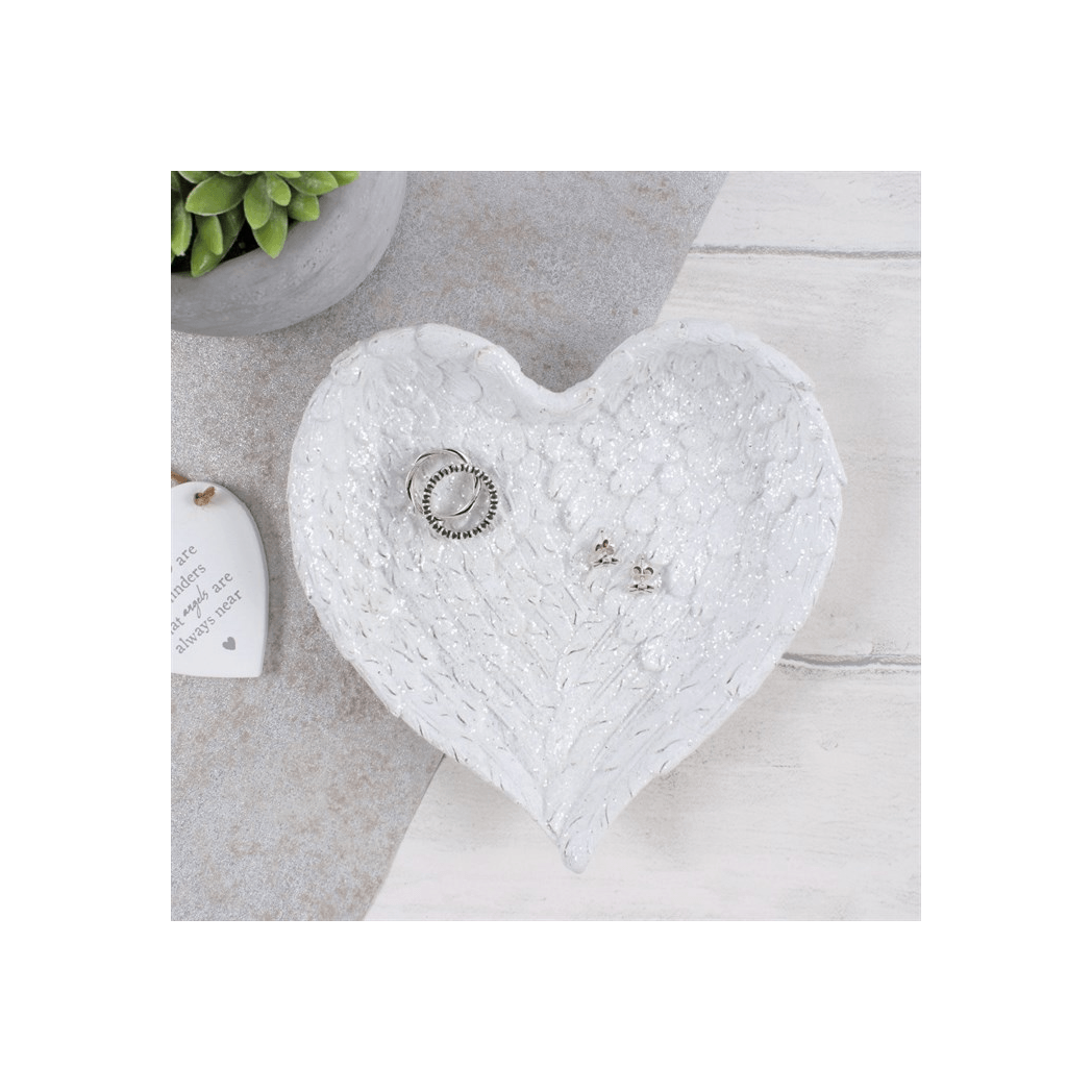 Glitter Heart Shaped Angel Wing Trinket Dish