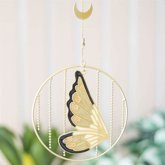 Green Fairy Wing Hanging Decoration with Crescent Moon & Star – Whimsical Fantasy Décor-Sociodigi