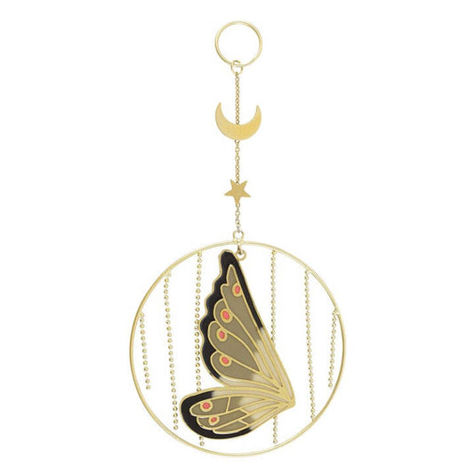 Green Fairy Wing Hanging Decoration with Crescent Moon & Star – Whimsical Fantasy Décor-Sociodigi