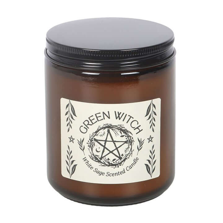Green Witch White Sage Amber Glass Candle Purifying Air