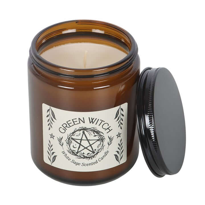 Green Witch White Sage Amber Glass Candle Purifying Air