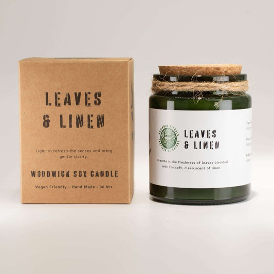 Greenman Woodwick Soy Candle - Leaves & Linen