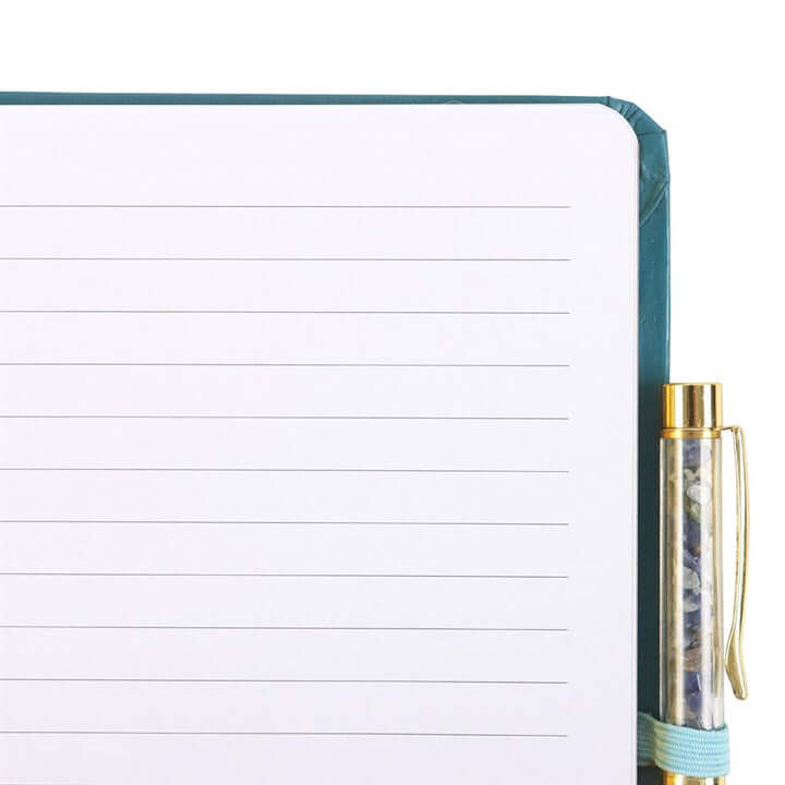 Hand of Hamsa A5 Notebook with Crystal Chip Pen – Turquoise Journal & Mystical Writing Set-Sociodigi