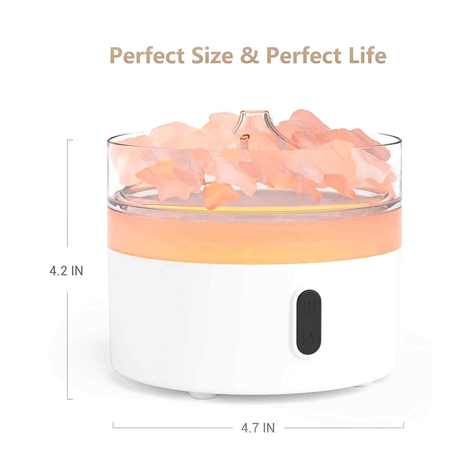 Himalayan Salt Aroma Diffuser showcasing flame effect with pink salt pieces, perfect for aromatherapy and home decor.