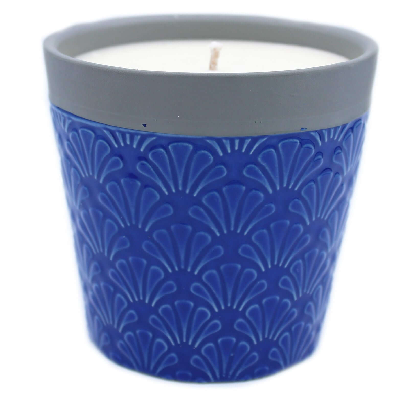 Home is Home Candle Pots - Blue Day in textured blue container with natural soy wax, perfect for gifts.