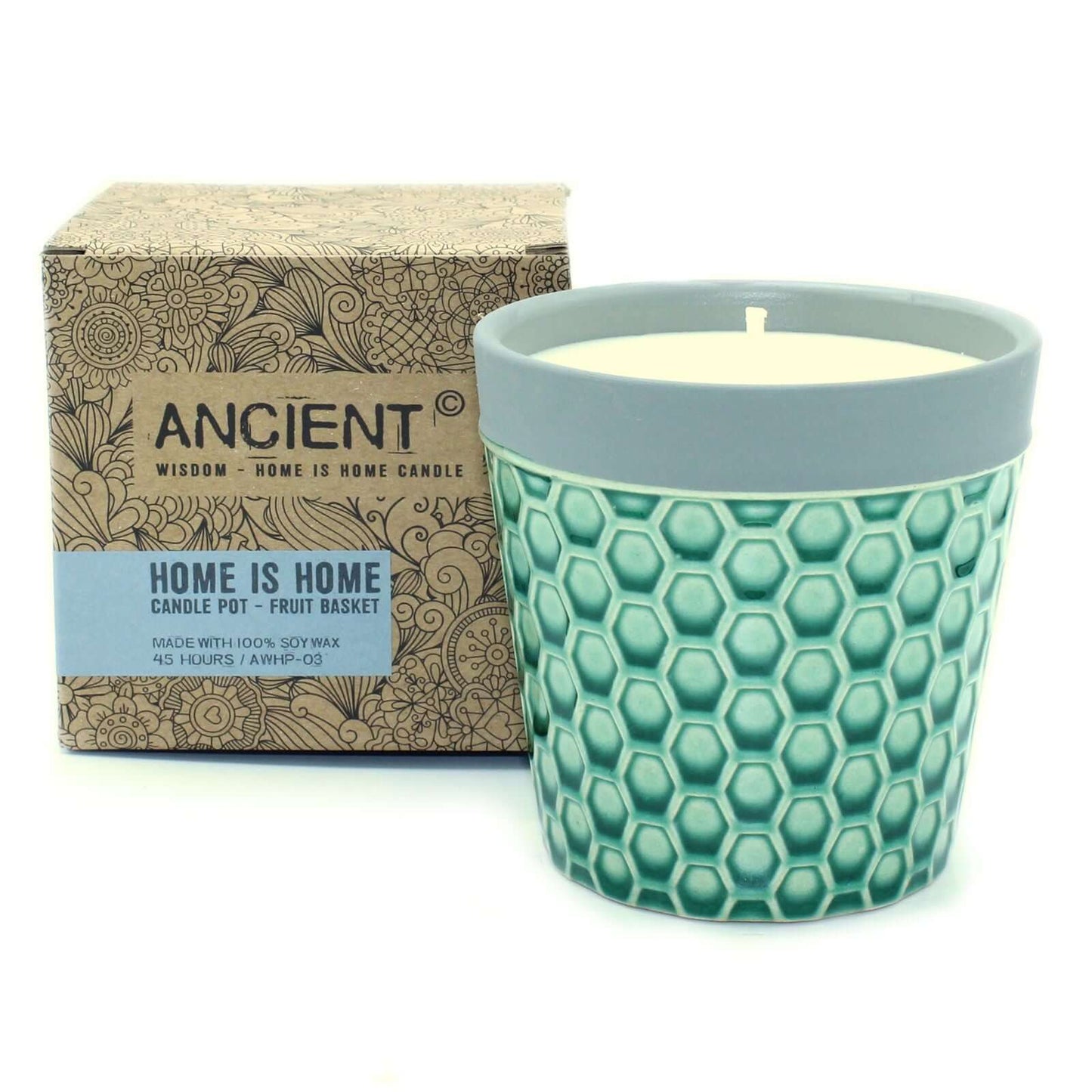 Home is Home Candle Pot - Fruit Basket in teal with natural soy wax for a fresh indoor ambiance.