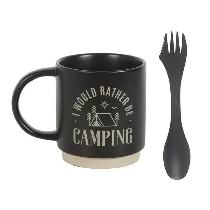 I Would Rather Be Camping Mug with 3-in-1 Spork – 500ml Ceramic Outdoor Mug with camping-themed design